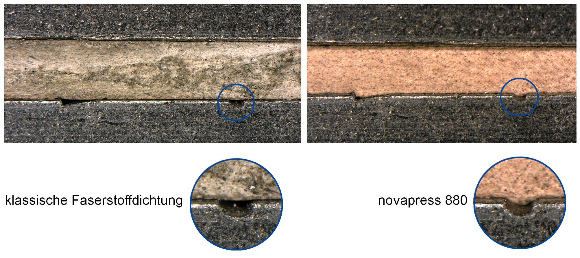 Vergleich bei einer Flächenpressung von ca. 20 MPa und der beschädigten Dichtfläche, Dichtungsdicke 2mm  (Bild: Frenzelit GmbH)