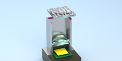 Schematisches Automotive-Projektionssystem, Klebstoff für Fixierung und Ausrichtung von Mikrolinsen-Arrays zu Illustrationszwecken magenta eingefärbt (Bild: DELO)