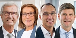 Die beiden Geschäftsführenden Gesellschafter Dr.-Ing. Wolf Herold und Sabine Herold sowie die beiden neuen Geschäftsführer Dr. rer. nat. Karl Bitzer und Christian Walther (v.l.n.r.) (Bild: DELO)