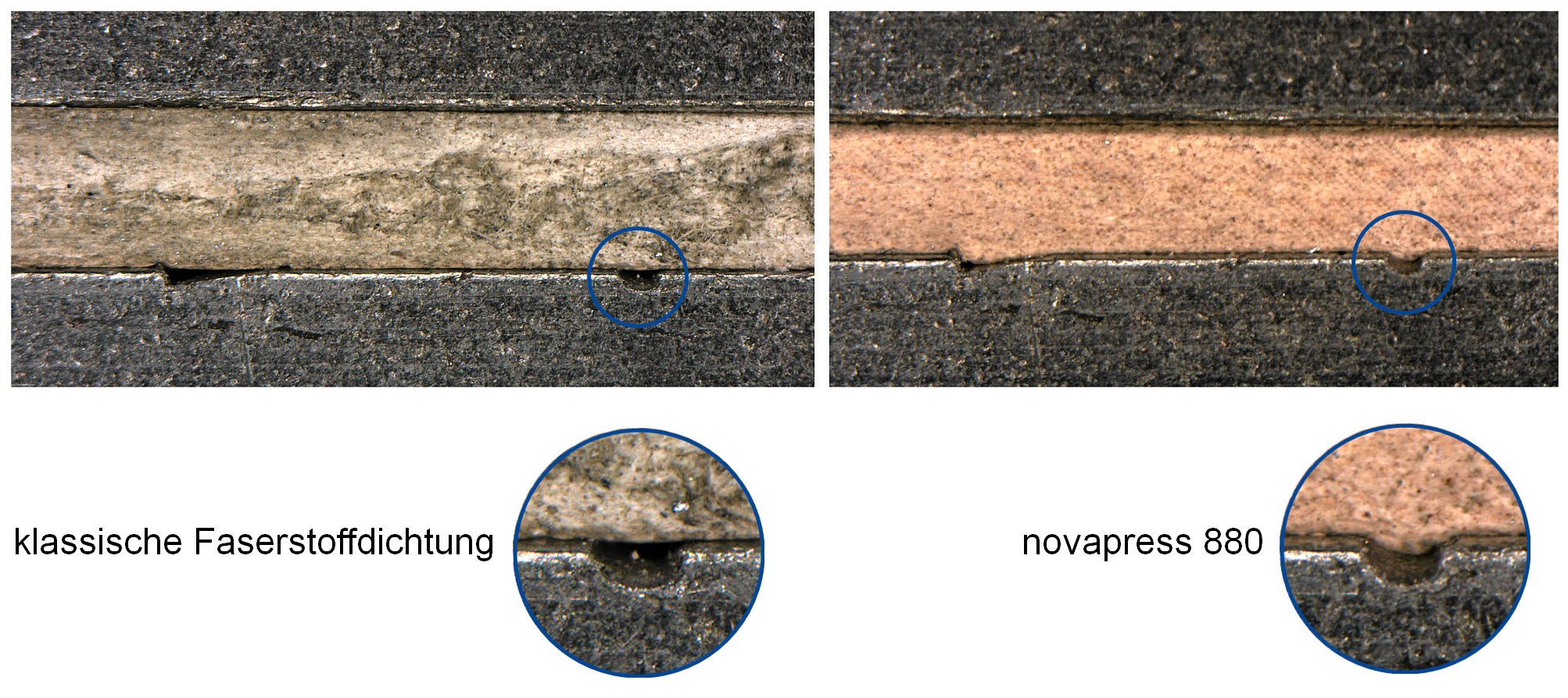 Vergleich bei einer Flächenpressung von ca. 20 MPa und der beschädigten Dichtfläche, Dichtungsdicke 2mm (Bild: Frenzelit GmbH)