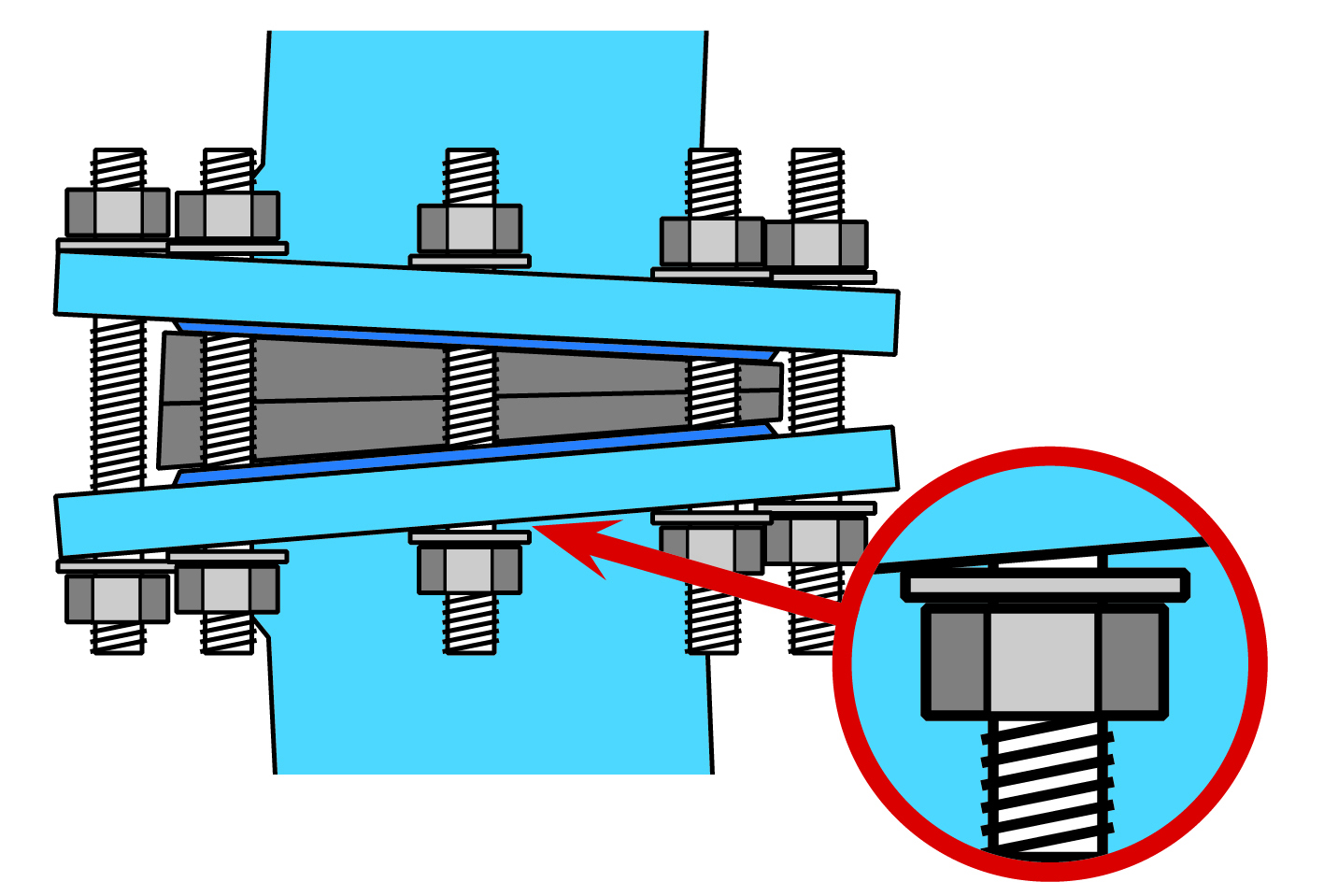 Bild 1: Schematische Darstellung einer Keildichtung aus Gummi und ihrer Probleme (Bild: ISGATEC GmbH)