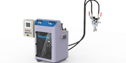 ViScaFeed mit ViscoTec 2K-Dispenser – für vollautomatisierte Verguss-Anwendungen (Bild: ViscoTec Pumpen- u. Dosiertechnik GmbH)
