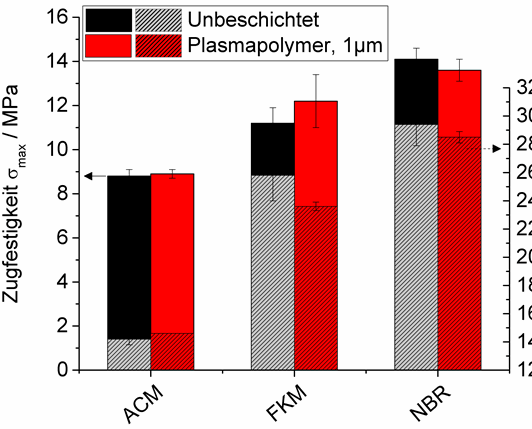 Materialunterschiede von plasmapolymer beschichteten Elastomeren