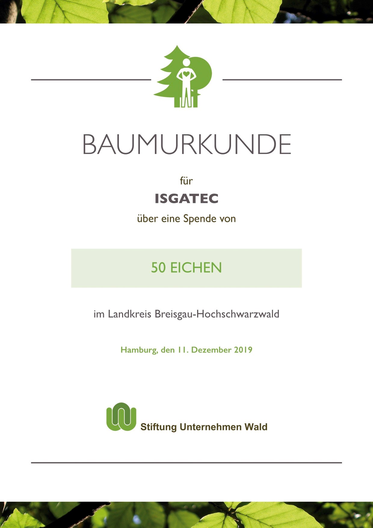 Baumspende 50 Eichen im Dezember 2019