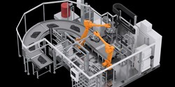 Anlagenkonfiguration mit Sonderhoff Misch- und Dosiermaschine DM 502 mit zwei 6-Achsrobotern für das Teile-Handling, einer Plasmastation und einem Förderband für das Austakten (Bild: Henkel)